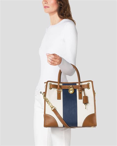 michael kors hamilton striped canvas north south tote|MICHAEL Michael Kors Large Hamilton North South Canvas .